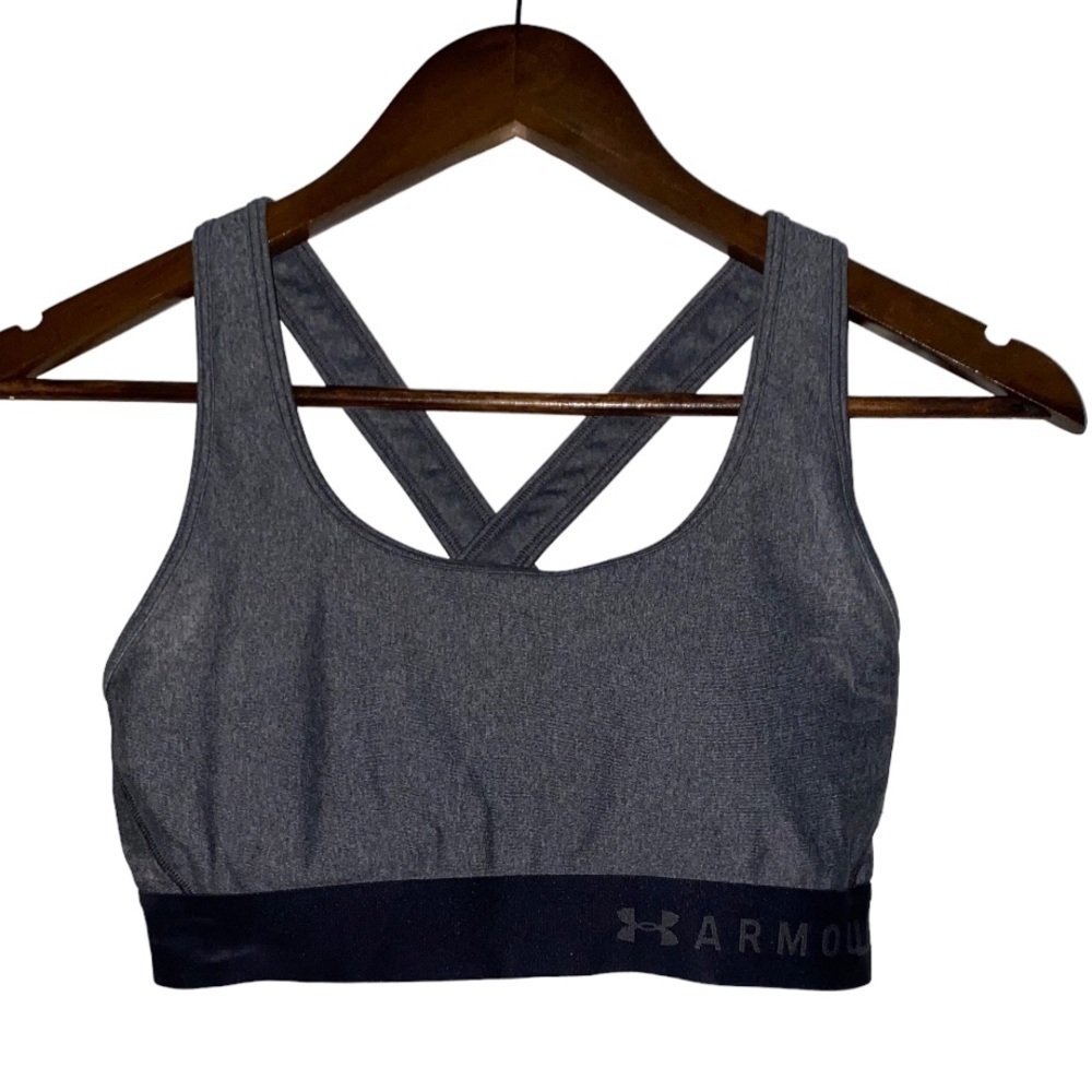 Under Armour Sports Crossover Strap Low Impact Gray Bra Women M Athletic Workout